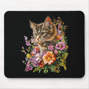 Cat flower floral cute kitten graphic mouse pad