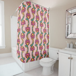 Cat flower groovy pattern, cute and funny kitten shower curtain