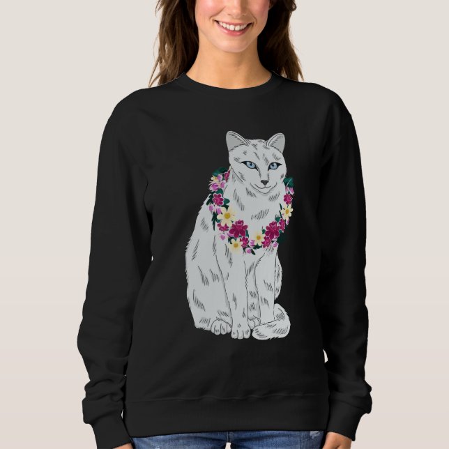 Cat Flower Kitten roses Cats Cute White Cat Sweatshirt (Front)