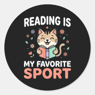 Cat flower reading book cute men women kids classic round sticker