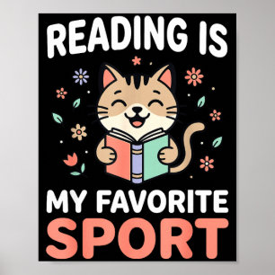 Cat flower reading book cute men women kids poster