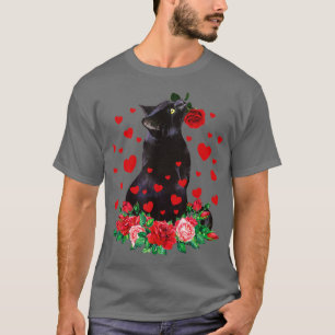 Cat Flower Valentines Day Cute Kitten Kitty Love P T-Shirt