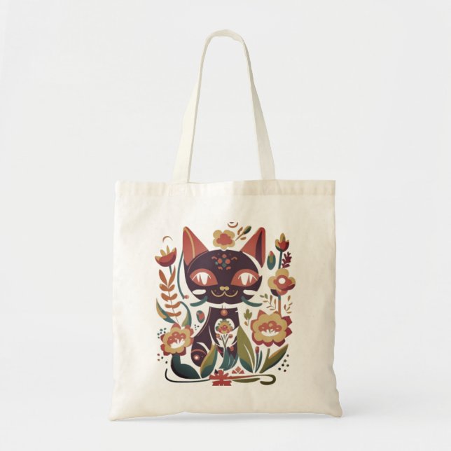 cat, flowers, beautiful flowers tote bag (Front)