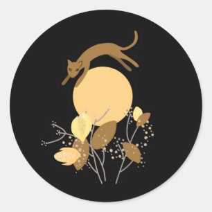 Cat flying over the moon  classic round sticker