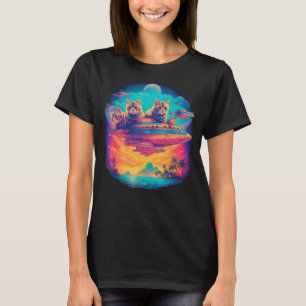 Cat Flying UFO Spaceship Graphic T-Shirt