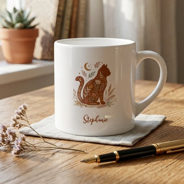 Cat Folk Art – Cat Lover Gift Espresso Cup (Folk art floral cat espresso cup)