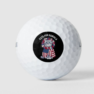 Cat For Kamala Cat Flowers American USA Flag 2024  Golf Balls