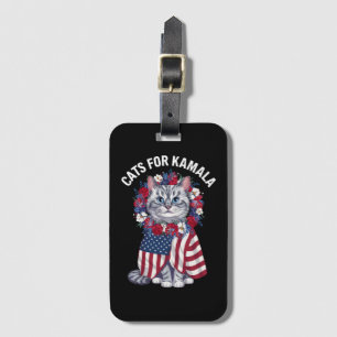 Cat For Kamala Cat Flowers American USA Flag 2024 Luggage Tag