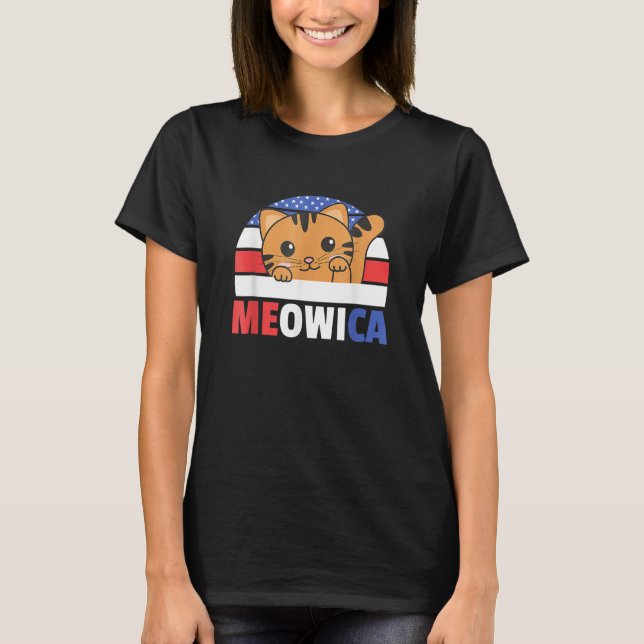 Cat For The Fourth Of July USA Flag Meowica Usa Ca T-Shirt (Front)