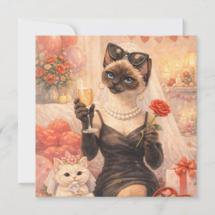 Cat for Valentine's Day with red rose Holiday Card