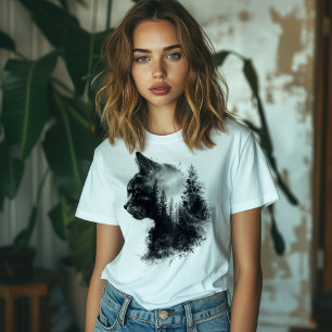 Cat & Forest Double Exposure T-Shirt