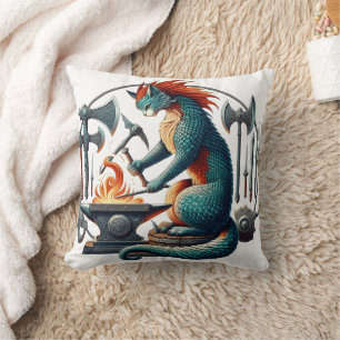 Cat Forging Weapons at a Mediaeval Anvil Cushion