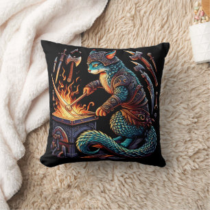 Cat Forging Weapons in Stylish Armour Cushion