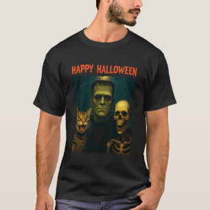 Cat Frankenstein Skeleton Funny Halloween Trick Tr T-Shirt