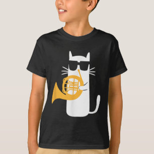 Cat French Horn Funny Cat Lover  T-Shirt