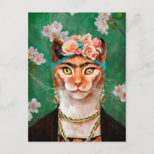 cat Frida with flowers Postcard