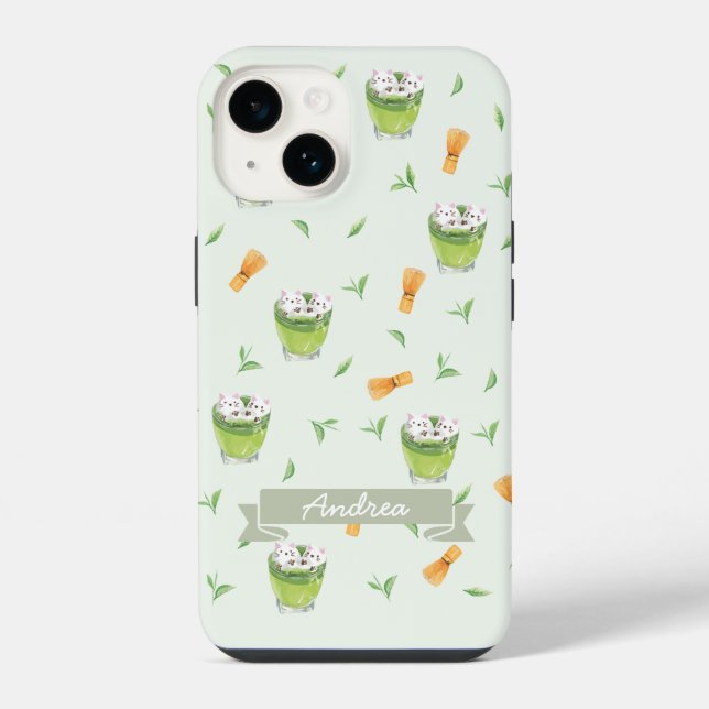 Cat Froth Matcha Green Tea Pattern iPhone Case (Back)