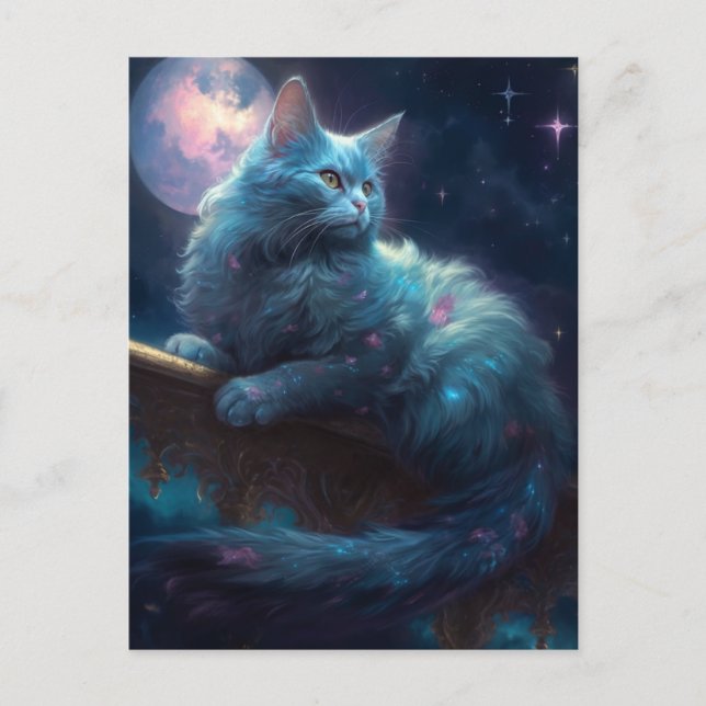 Cat Full Moon Fantasy Art Postcard (Front)