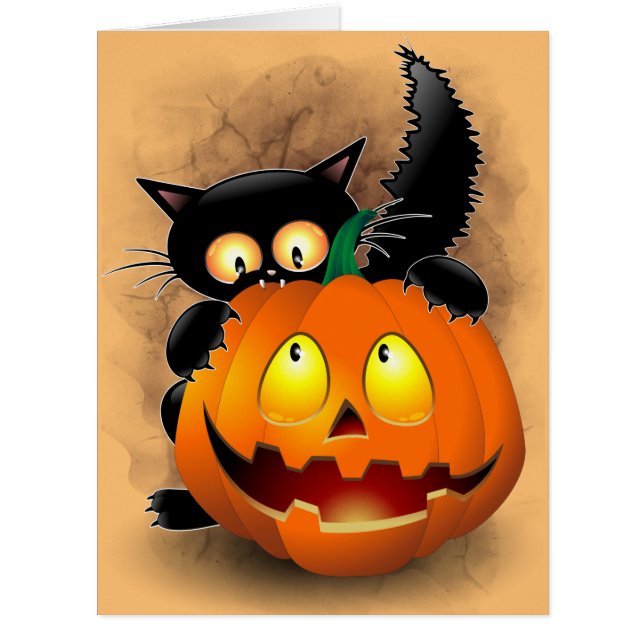 Cat Fun Halloween Character biting a Pumpkin (Front)