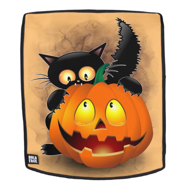 Cat Fun Halloween Character biting a Pumpkin Backpack (Removable Face)