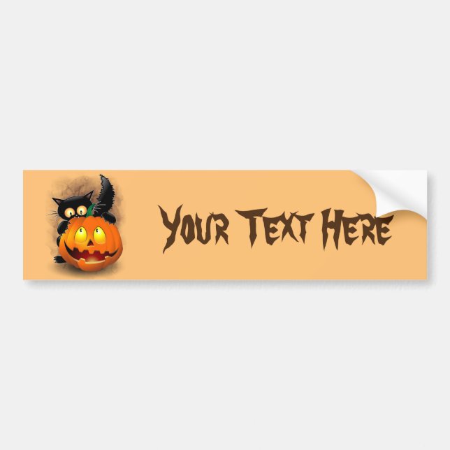 Cat Fun Halloween Character biting a Pumpkin Bumper Sticker (Front)