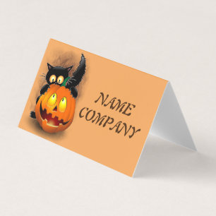Cat Fun Halloween Character biting a Pumpkin Business Card