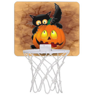 Cat Fun Halloween Character biting a Pumpkin Mini Basketball Hoop