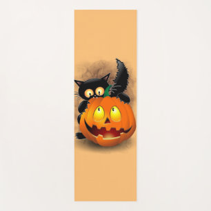 Cat Fun Halloween Character biting a Pumpkin Yoga Mat