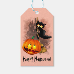 Cat Fun Halloween Character scared by a Pumpkin Gift Tags