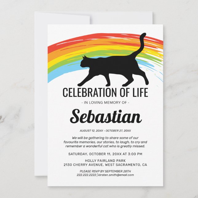 Cat Funeral Memorial Rainbow Bridge Invitation (Front)