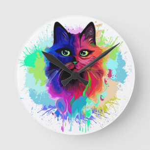 Cat Funny and Silly Character Summer Fun surfing Round Clock