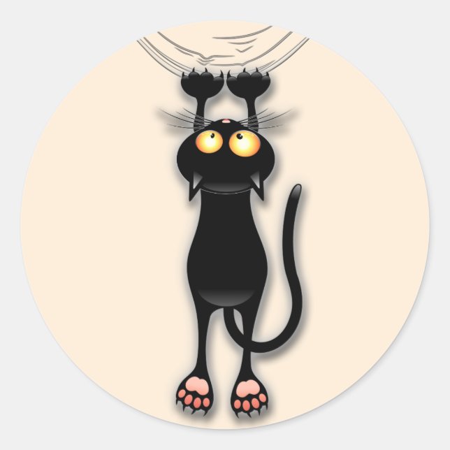 Cat funny Character Scratching Fabric Classic Round Sticker (Front)