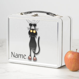 Cat funny Character Scratching Fabric Metal Lunch Box