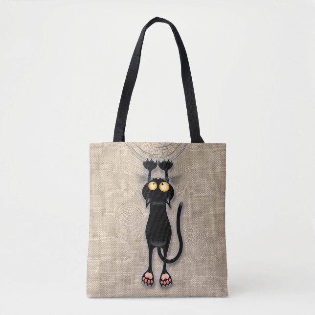 Cat funny Character Scratching Fabric Tote Bag (Front)