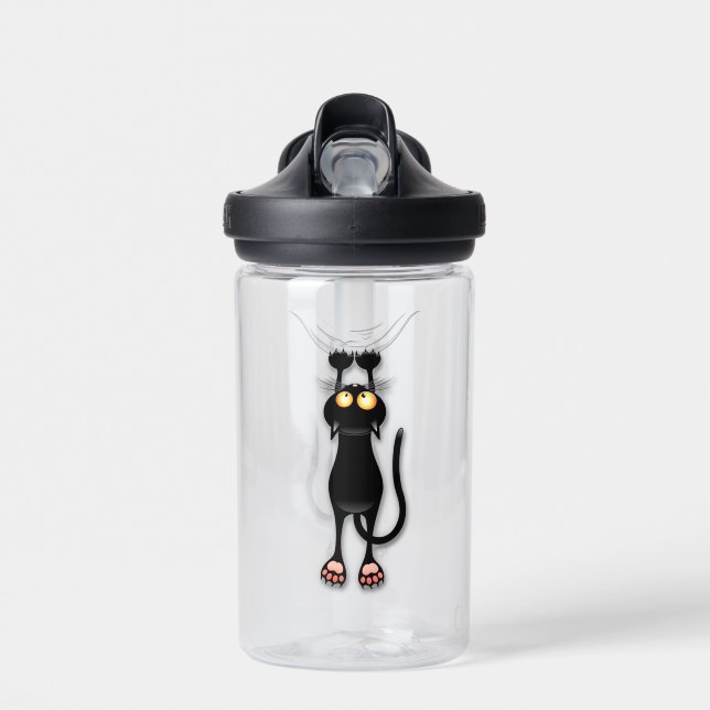 Cat funny Character Scratching Fabric Water Bottle (Front)