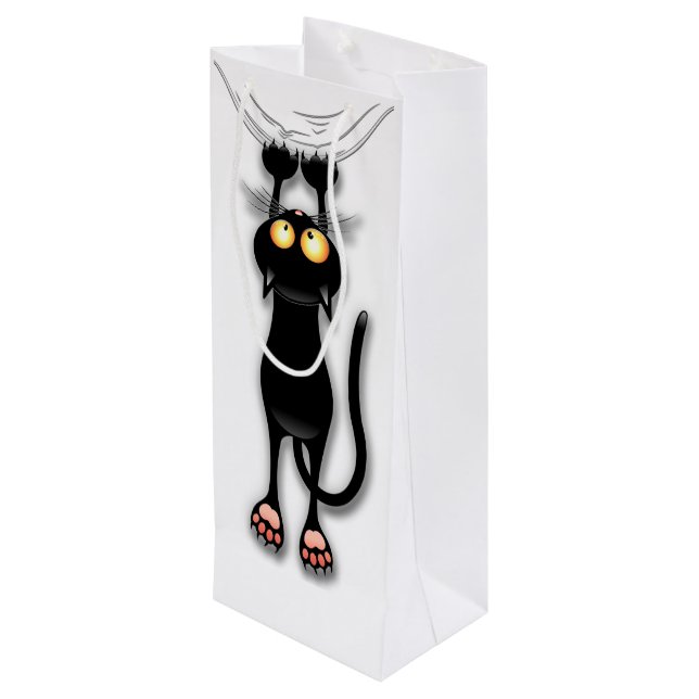 Cat funny Character Scratching Fabric Wine Gift Bag (Back Angled)
