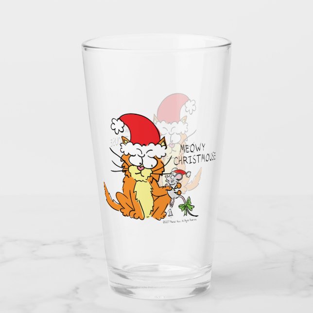Cat Funny Christmas Cartoon Cute Mouse Glass (Front)