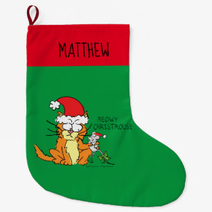 Cat Funny Christmas Cartoon Cute Mouse Large Christmas Stocking