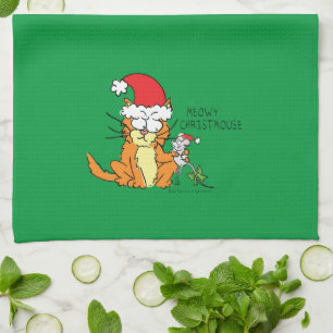 Cat Funny Christmas Cartoon Cute Mouse Tea Towel