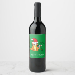Cat Funny Christmas Cartoon Cute Mouse Wine Label