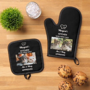 Cat Funny Kitchen Made Fresh Daily approved Photo Oven Mitt & Pot Holder Set