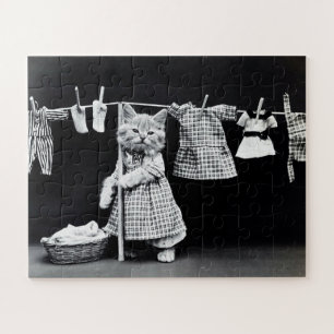 Cat Funny Laundry Day Jigsaw Puzzle
