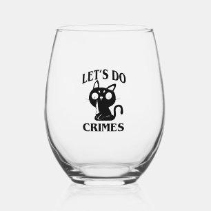 Cat Funny Let's Do Crimes Halloween For Women Men Stemless Wine Glass