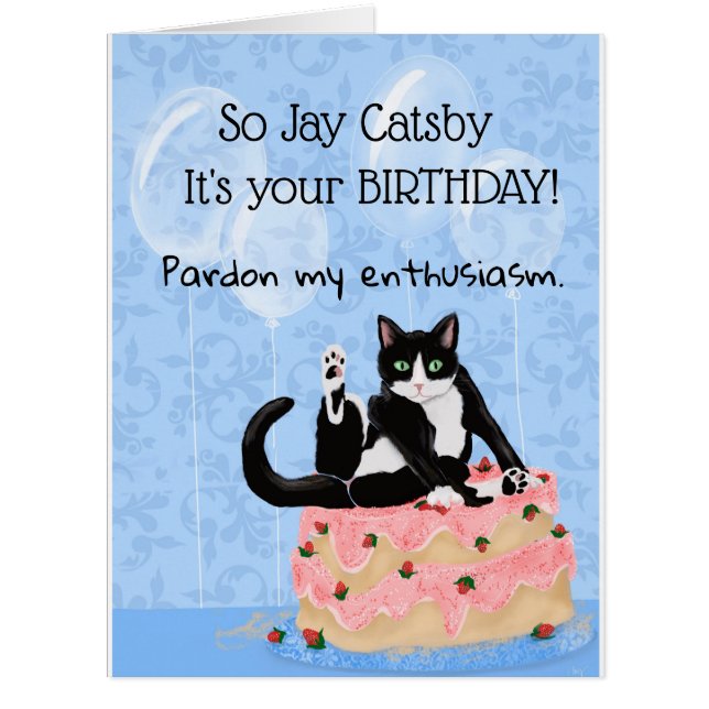 Cat Funny Sits on Birthday Cake Personalised (Front)
