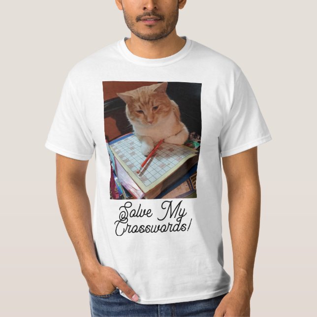 Cat Funny Solve My Crosswords Customise With Photo T-Shirt (Front)