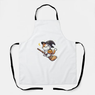 Cat Funny Witch Halloween Costume Broom Stick Boys Apron