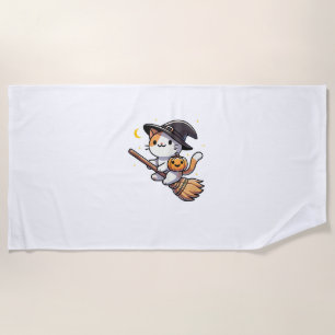 Cat Funny Witch Halloween Costume Broom Stick Boys Beach Towel