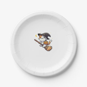 Cat Funny Witch Halloween Costume Broom Stick Boys Paper Plate
