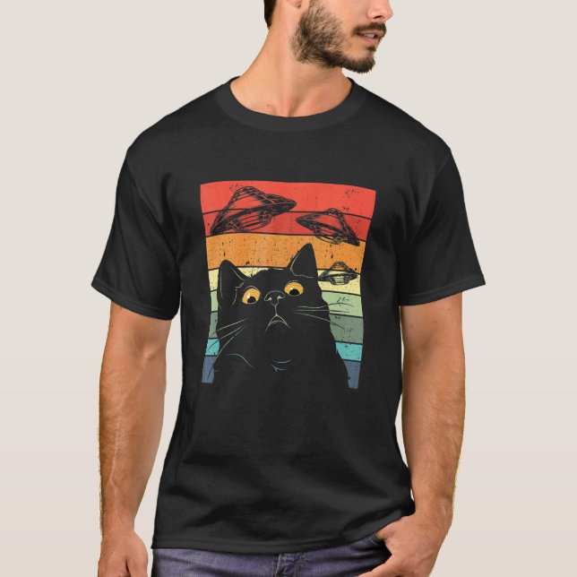 Cat Galaxy Ca Spaceship Alien Cat UFO T-Shirt (Front)