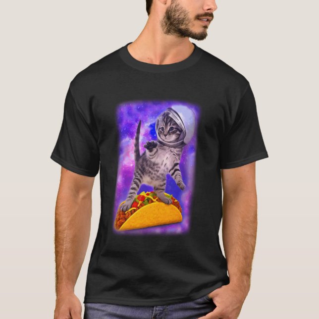 Cat Galaxy Flying Tacos Space Kitty Adventure T-Shirt (Front)